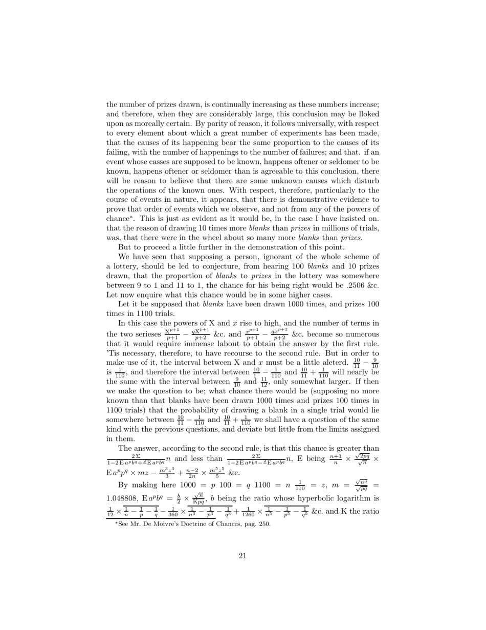 An Essay Towards Solving a Problem in the Doctrine of Chances - Rev. Mr. Bayes, Communicated by Mr. Price, in a Letter to John Canton, M. a. and F. R. S., Page 21