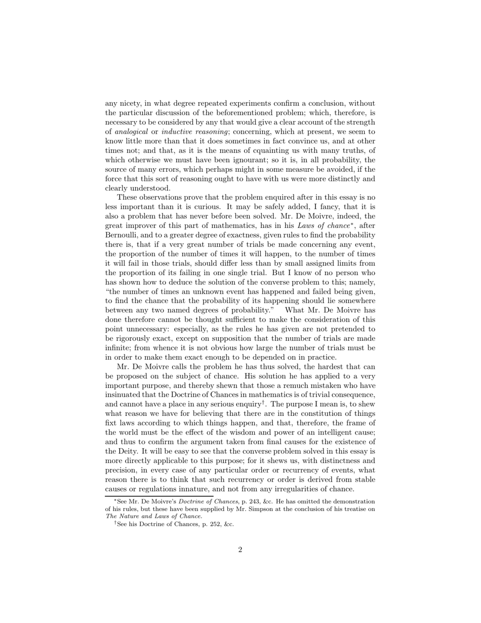 An Essay Towards Solving a Problem in the Doctrine of Chances - Rev. Mr. Bayes, Communicated by Mr. Price, in a Letter to John Canton, M. a. and F. R. S., Page 2
