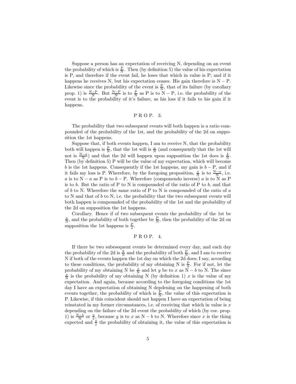 An Essay Towards Solving a Problem in the Doctrine of Chances - Rev. Mr. Bayes, Communicated by Mr. Price, in a Letter to John Canton, M. a. and F. R. S., Page 5