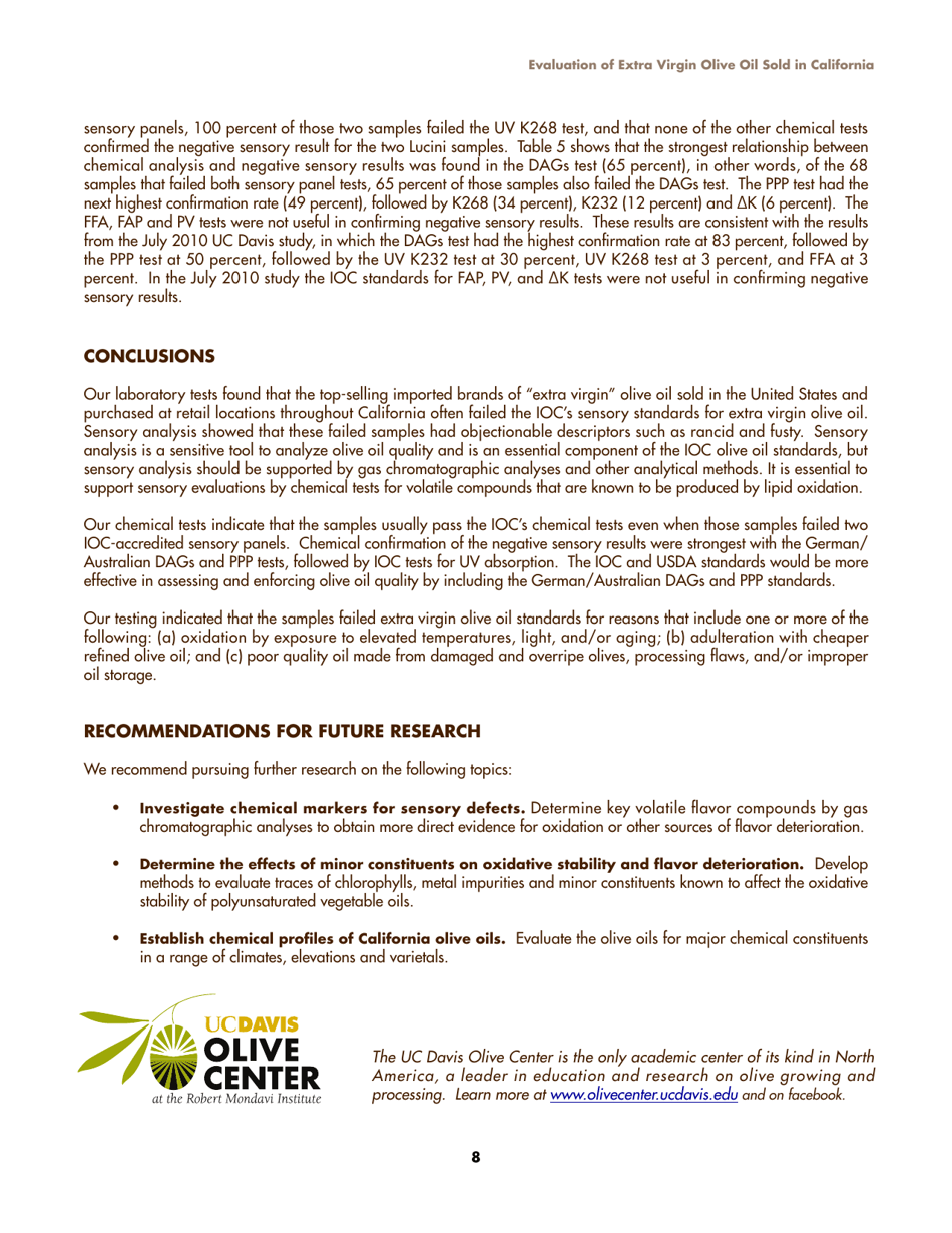 Report: Evaluation of Extra-virgin Olive Oil Sold in California, Page 10