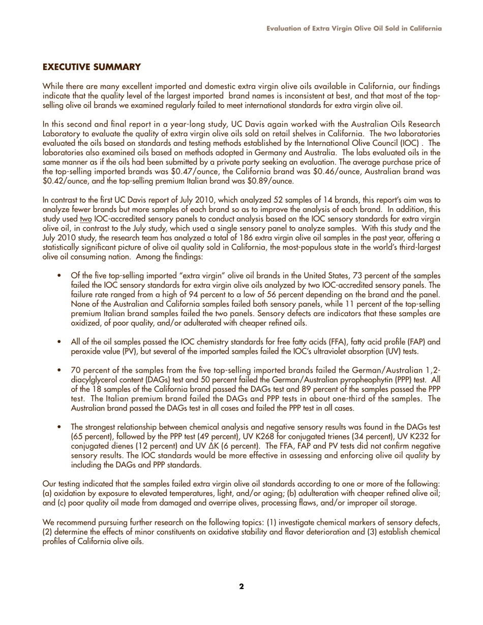 Report: Evaluation of Extra-virgin Olive Oil Sold in California, Page 4