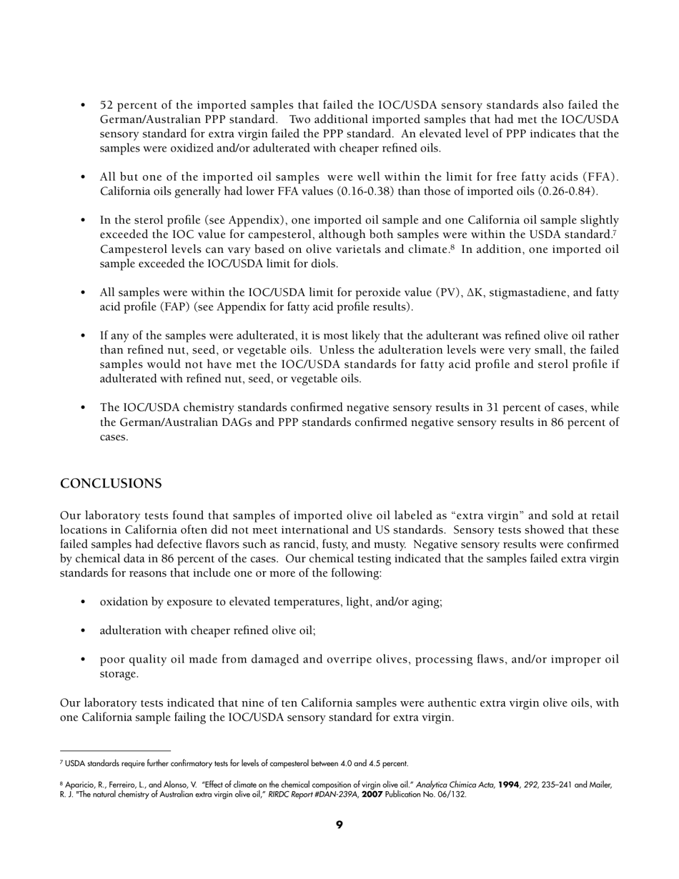 Report: Tests Indicate That Imported extra Virgin Olive Oil Often Fails International and Usda Standards, Page 11