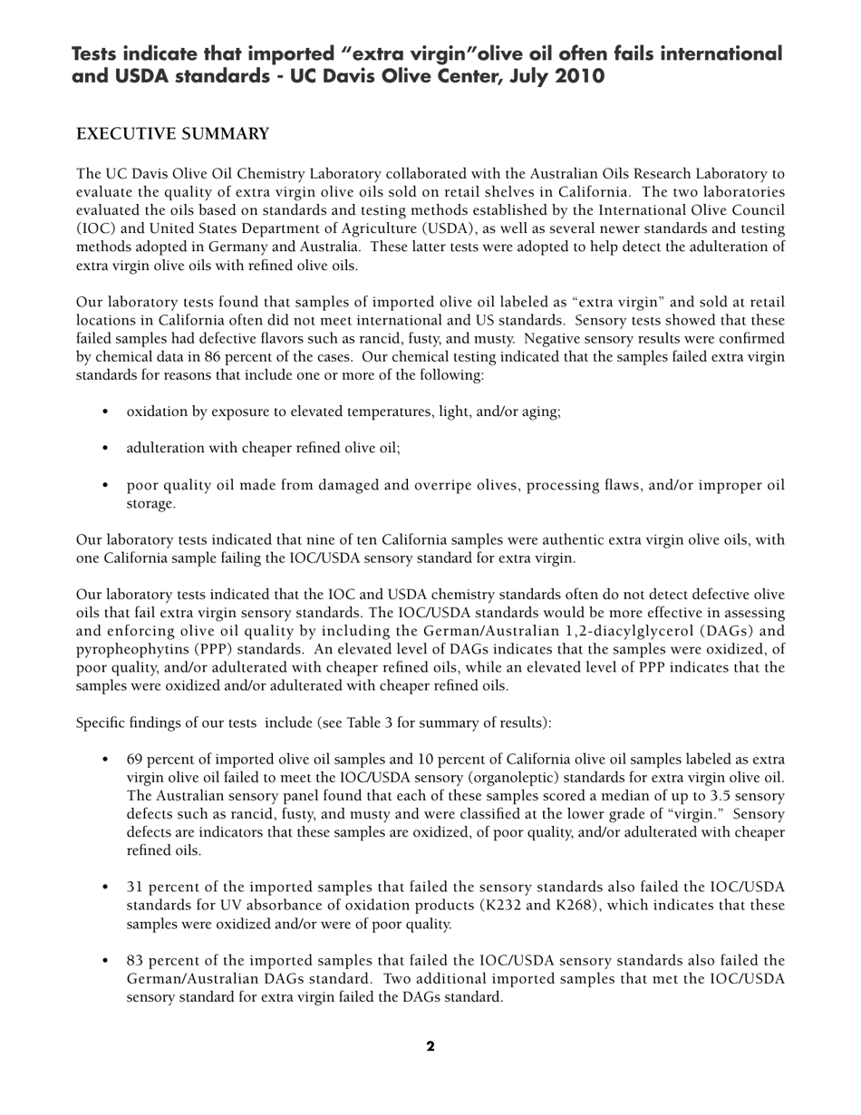 Report: Tests Indicate That Imported extra Virgin Olive Oil Often Fails International and Usda Standards, Page 4