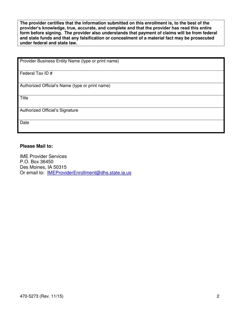 Form 470-5273 Iowa Medicaid Health Home and Integrated Health Home Provider Application - Iowa, Page 2