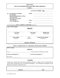 Form A (595-1489) Non-law Enforcement Record Check Request - Iowa