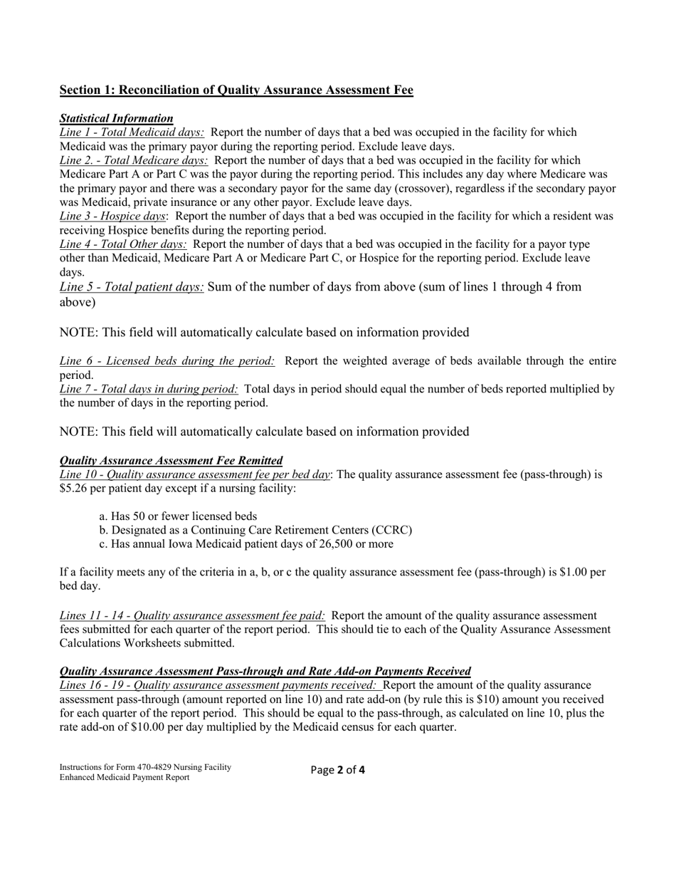 Instructions for Form 470-4829 Nursing Facility Enhanced Medicaid Payment Report - Iowa, Page 2