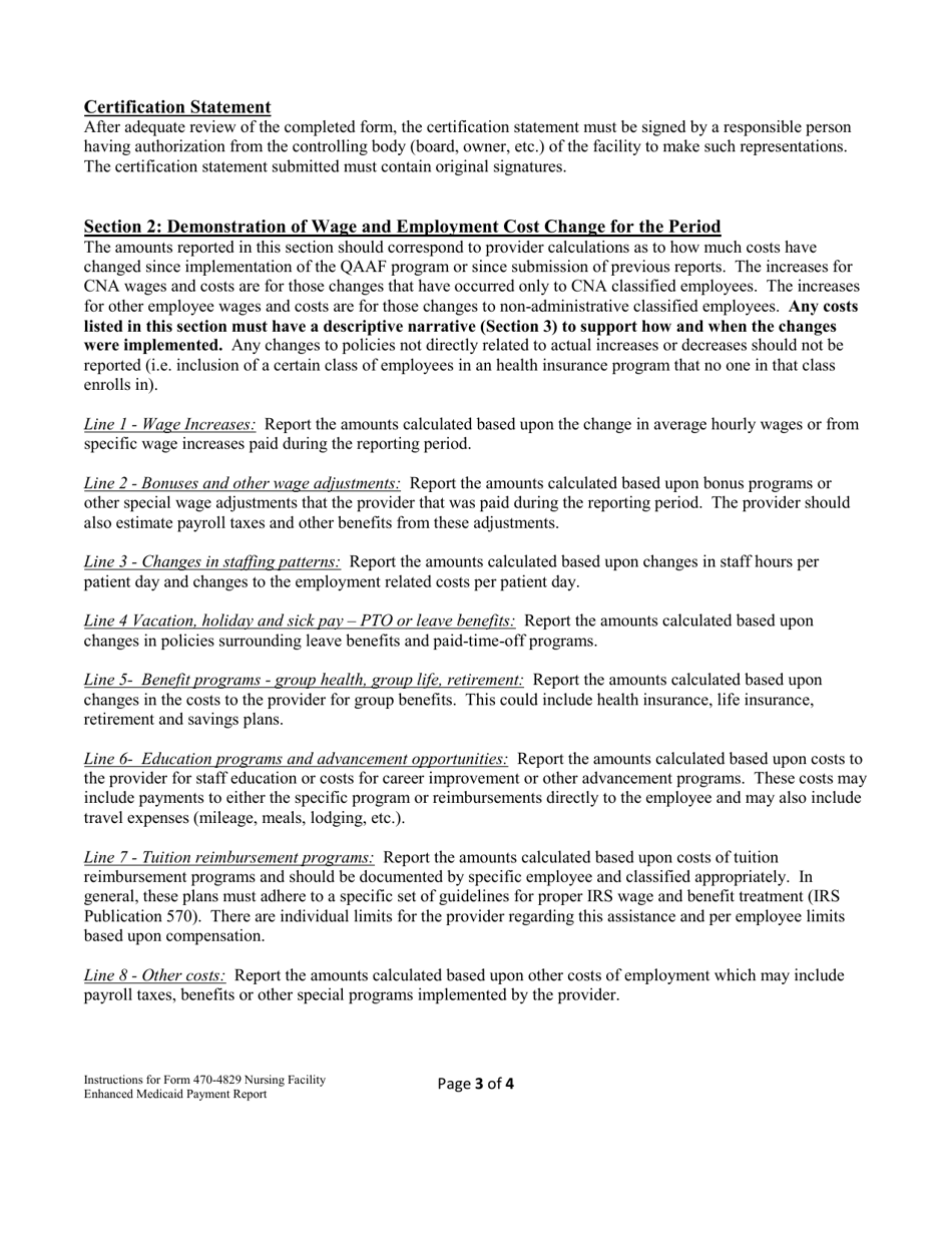 Instructions for Form 470-4829 Nursing Facility Enhanced Medicaid Payment Report - Iowa, Page 3
