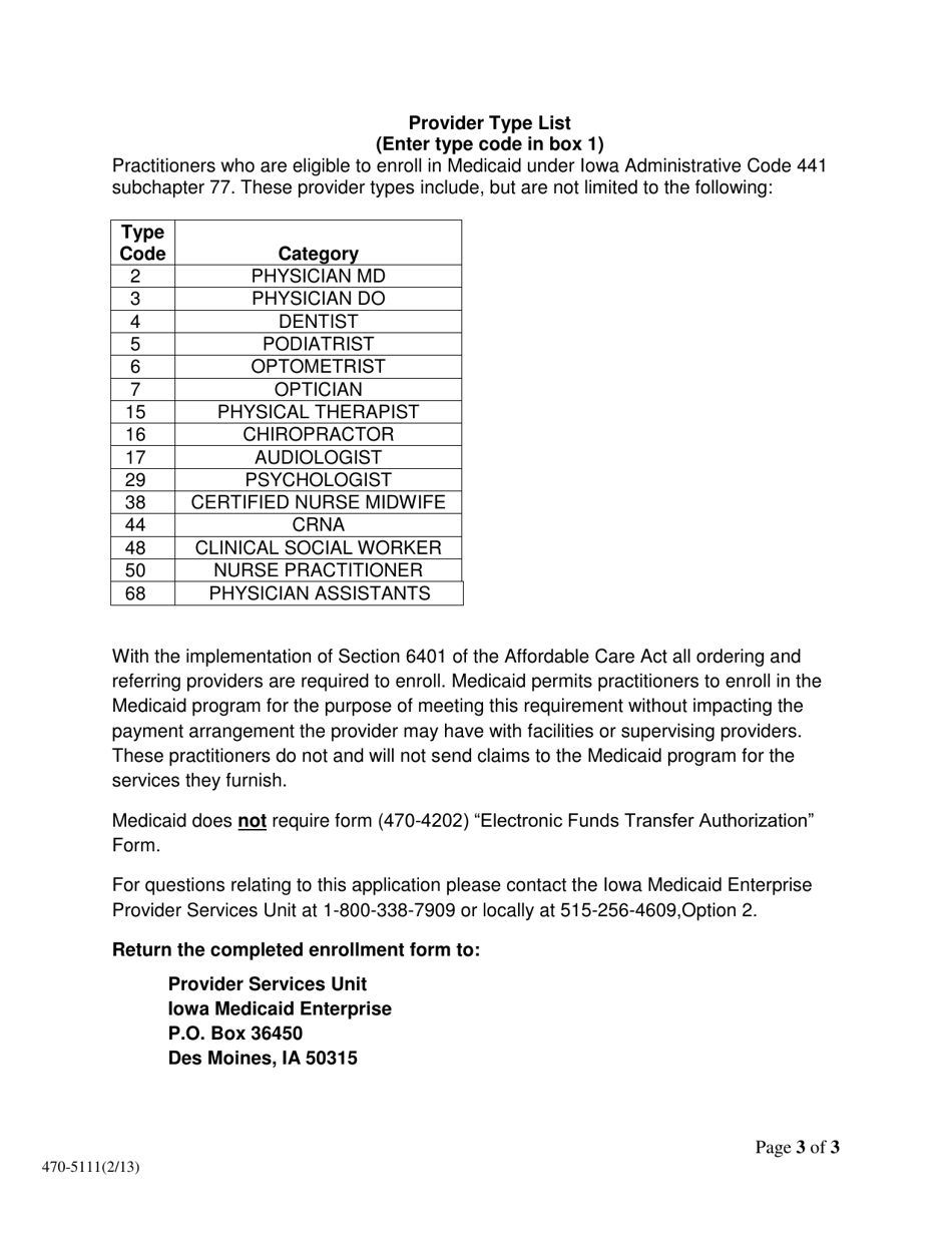 Form 470-5111 Ordering / Referring Provider Enrollment Application - Iowa, Page 3