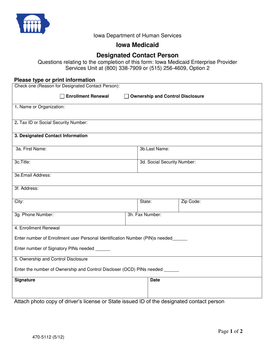 Form 470-5112 Designated Contact Person - Iowa, Page 1