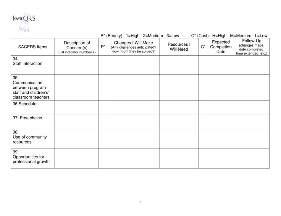School-Age Care Environment Rating Scale - Sacers - Iowa, Page 6