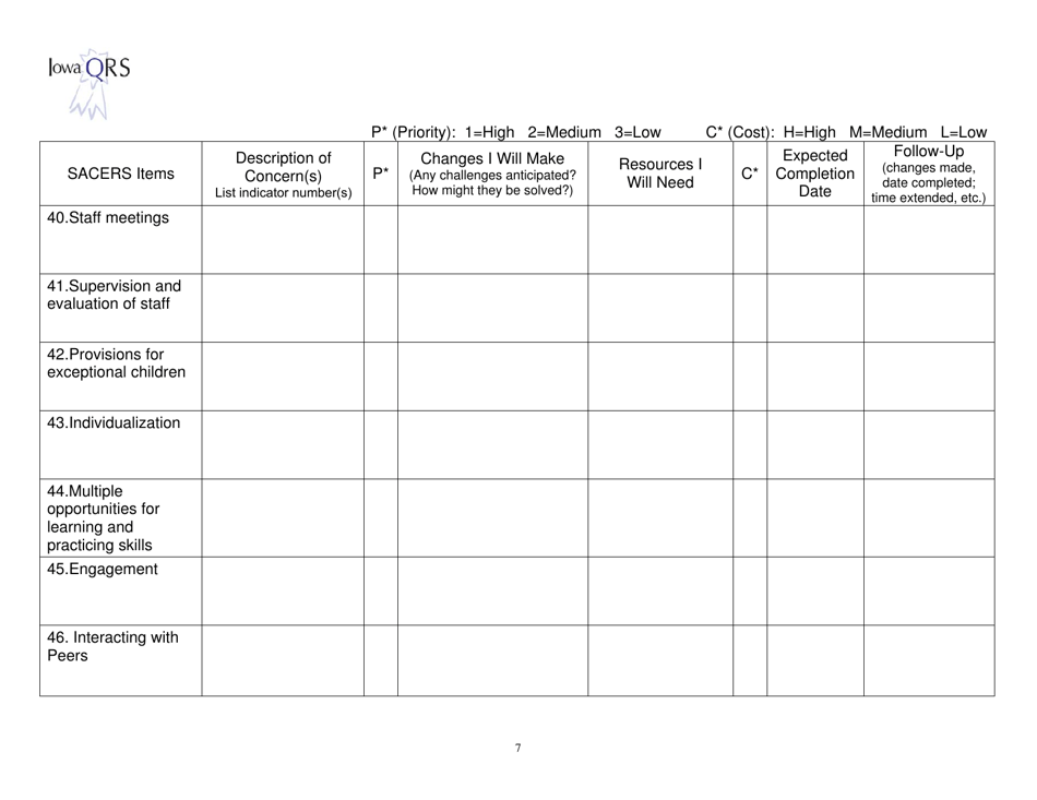 School-Age Care Environment Rating Scale - Sacers - Iowa, Page 7