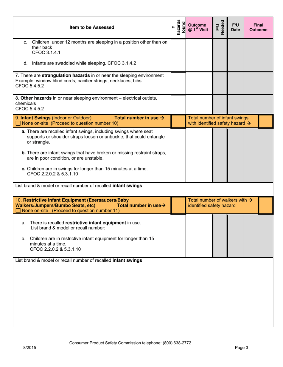 Iowa Iowa Child Care Nurse Consultant Injury Prevention Checklist ...