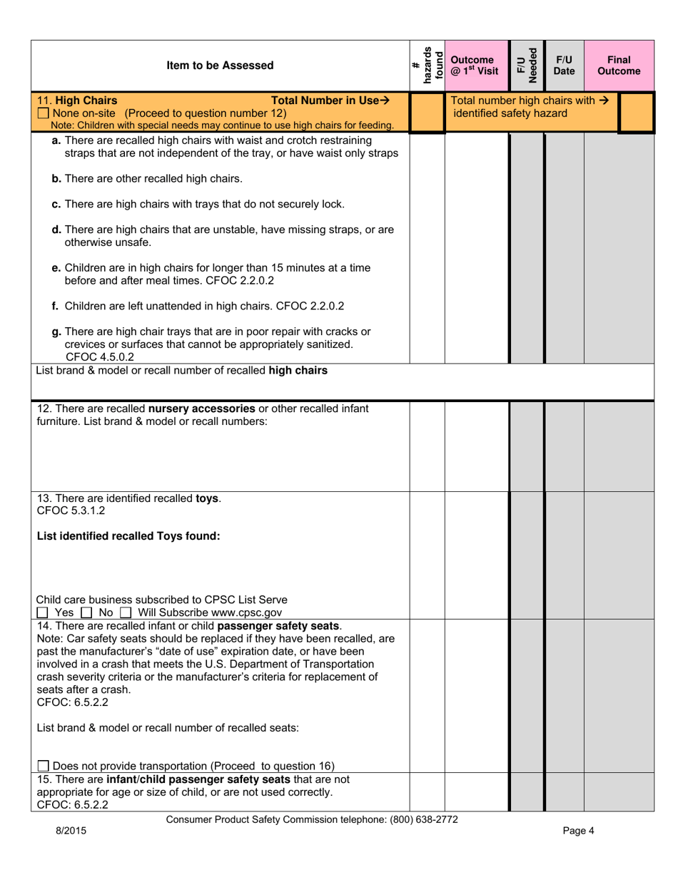 Iowa Child Care Nurse Consultant Injury Prevention Checklist - Iowa, Page 4