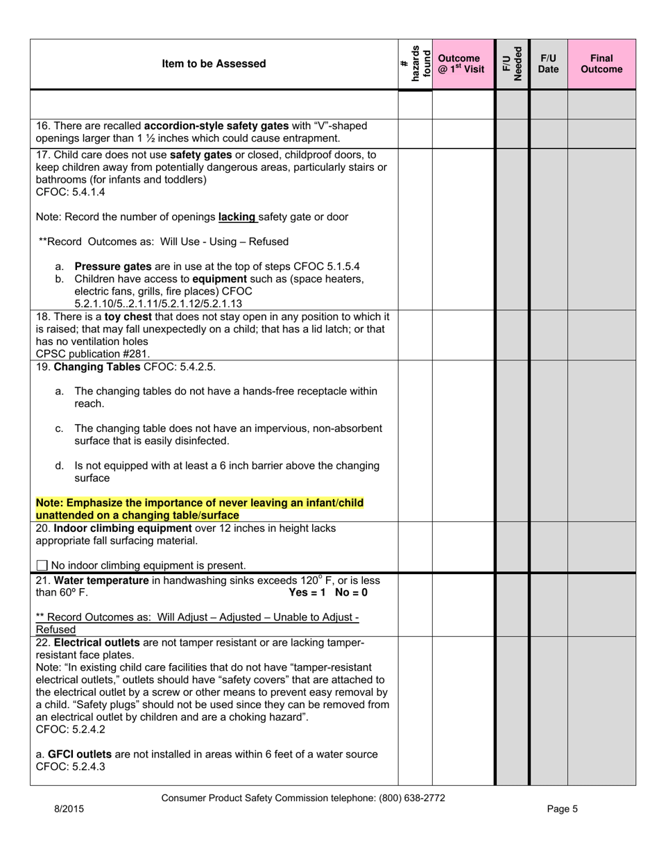 Iowa Child Care Nurse Consultant Injury Prevention Checklist - Iowa, Page 5