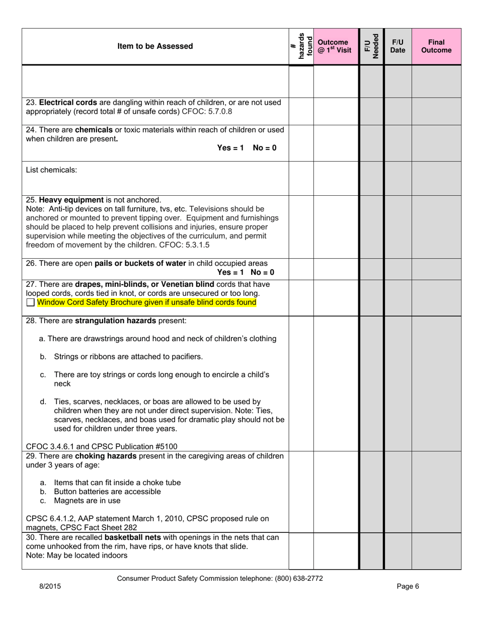 Iowa Child Care Nurse Consultant Injury Prevention Checklist - Iowa, Page 6