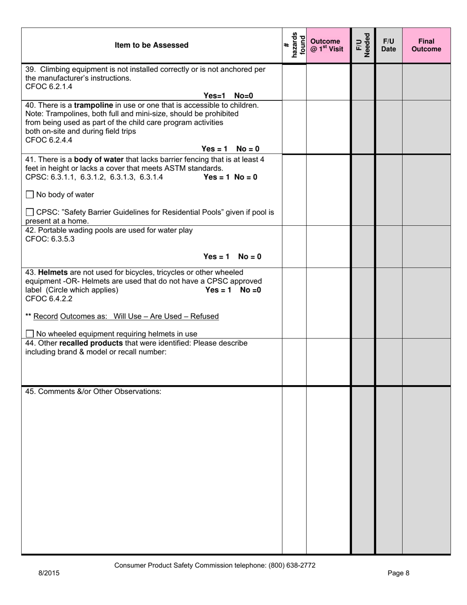 Iowa Child Care Nurse Consultant Injury Prevention Checklist - Iowa, Page 8