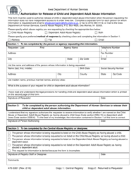 Form 470-3301 Authorization for Release of Child and Dependent Adult Abuse Information - Iowa