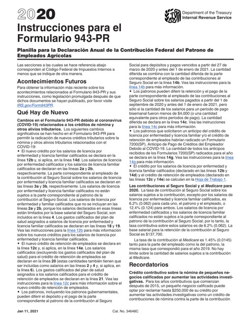 IRS Formulario 943-PR 2020 Printable Pdf