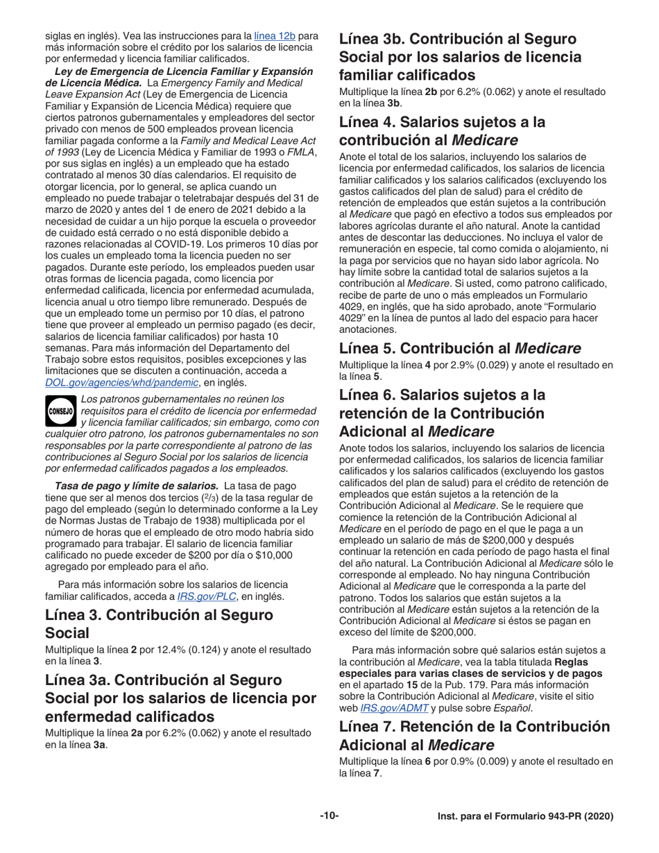 Instrucciones para IRS Formulario 943-PR Planilla Para La Declaracion Anual De La Contribucion Federal Del Patrono De Empleados Agricolas (Puerto Rican Spanish), Page 10