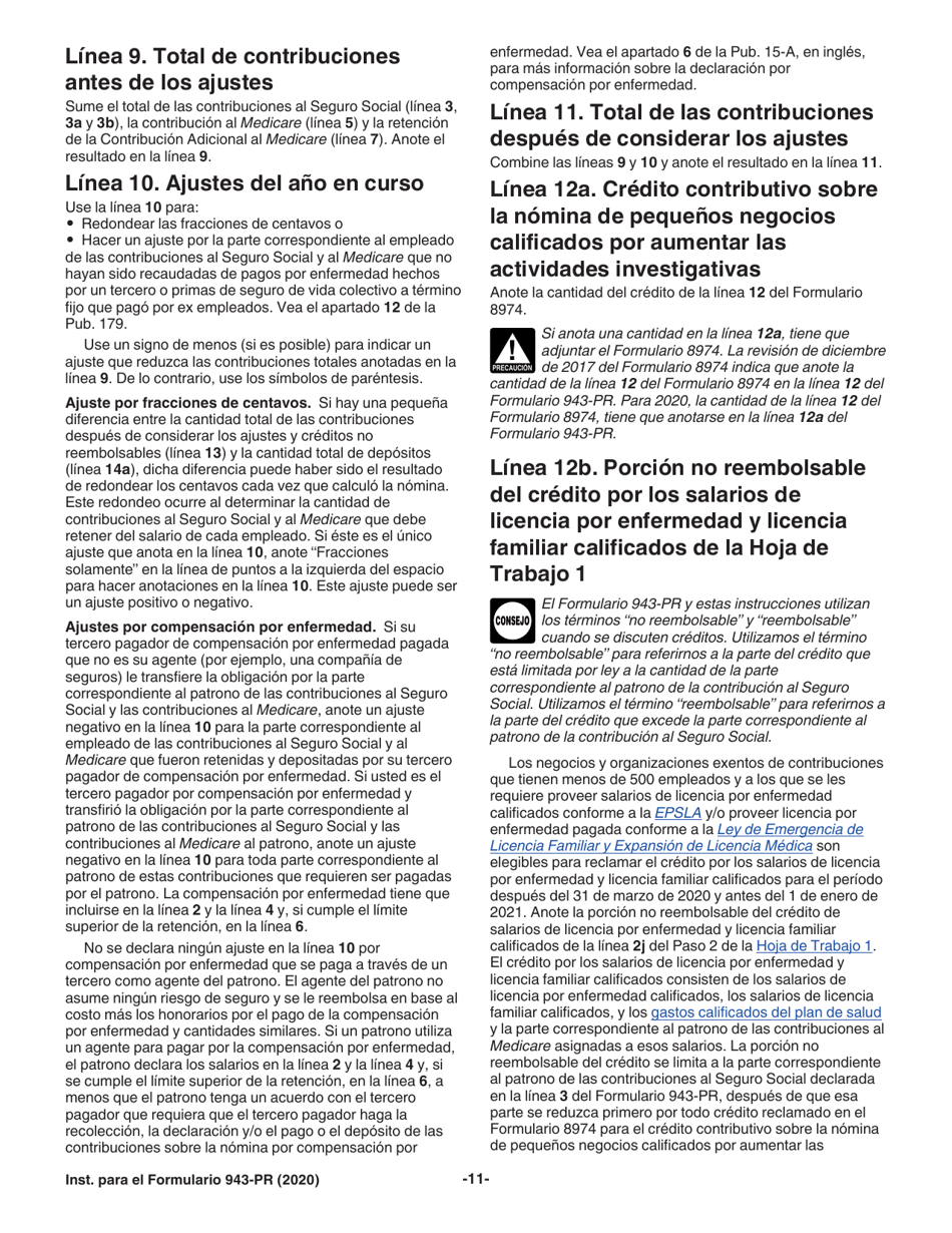 Instrucciones para IRS Formulario 943-PR Planilla Para La Declaracion Anual De La Contribucion Federal Del Patrono De Empleados Agricolas (Puerto Rican Spanish), Page 11