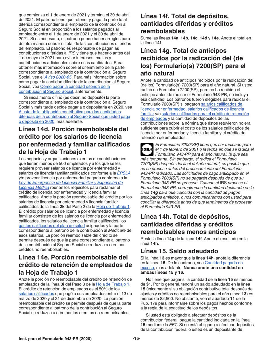 Instrucciones para IRS Formulario 943-PR Planilla Para La Declaracion Anual De La Contribucion Federal Del Patrono De Empleados Agricolas (Puerto Rican Spanish), Page 15