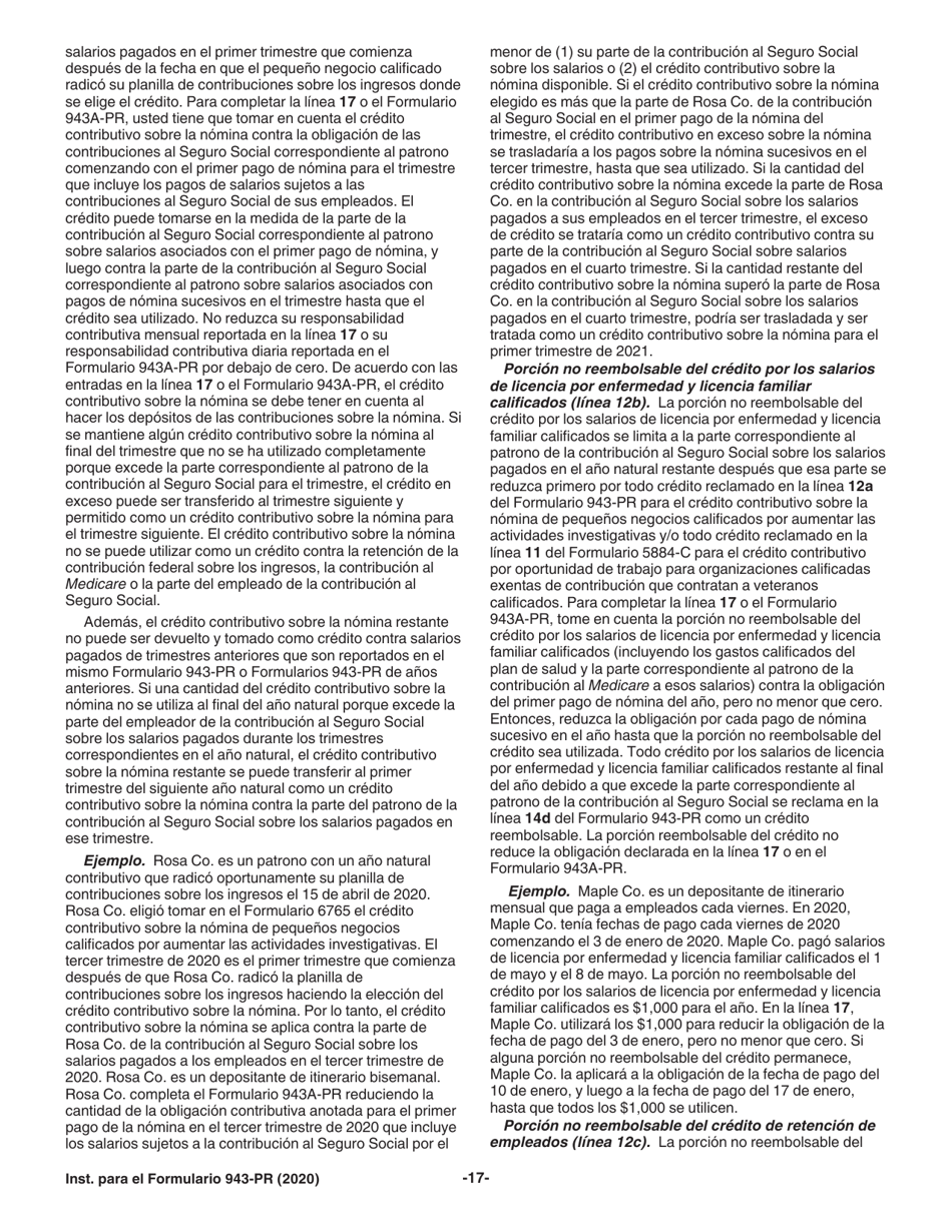 Instrucciones para IRS Formulario 943-PR Planilla Para La Declaracion Anual De La Contribucion Federal Del Patrono De Empleados Agricolas (Puerto Rican Spanish), Page 17