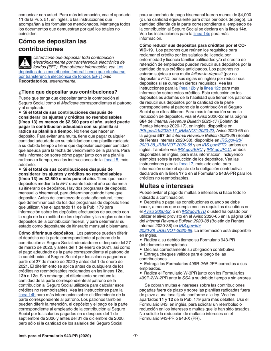Instrucciones para IRS Formulario 943-PR Planilla Para La Declaracion Anual De La Contribucion Federal Del Patrono De Empleados Agricolas (Puerto Rican Spanish), Page 7