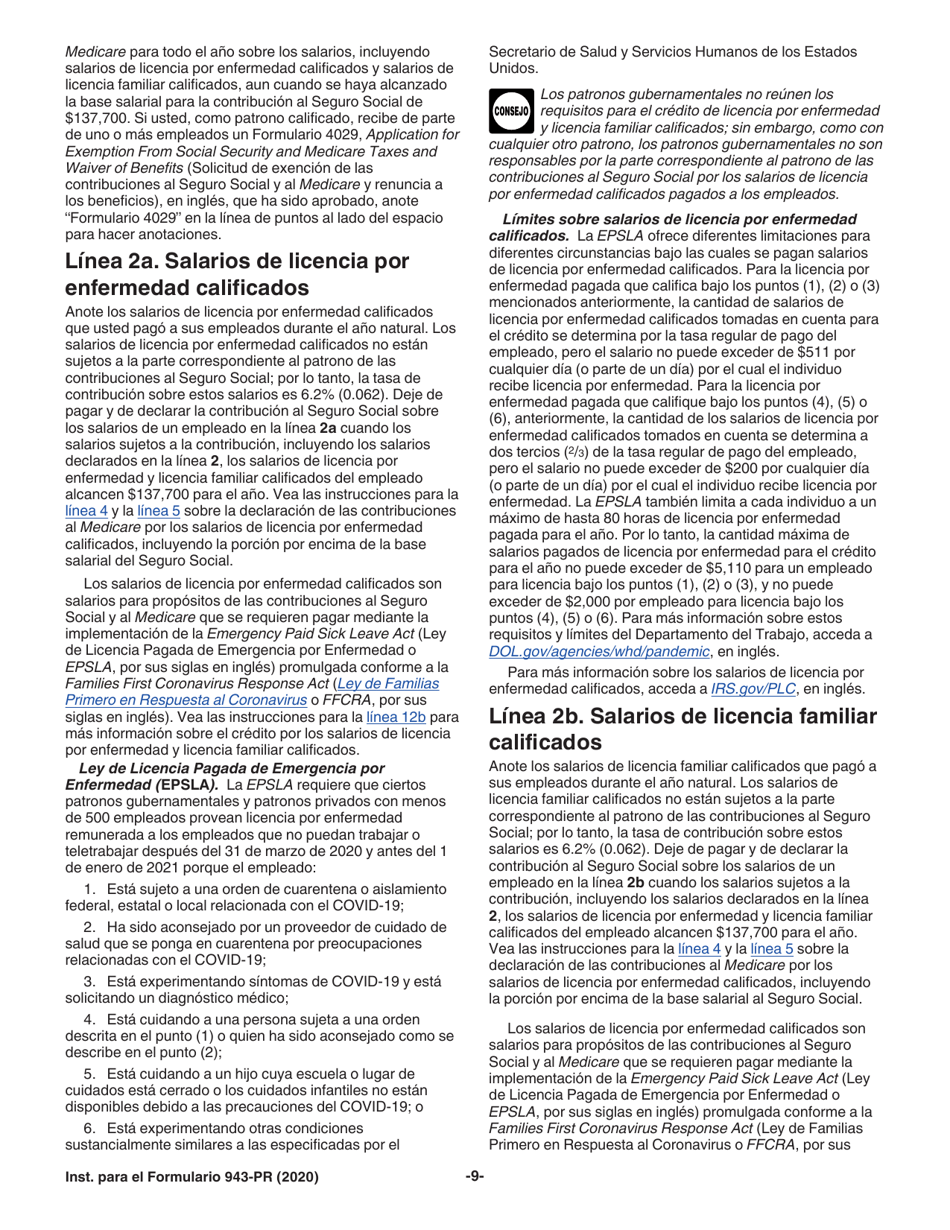 Instrucciones para IRS Formulario 943-PR Planilla Para La Declaracion Anual De La Contribucion Federal Del Patrono De Empleados Agricolas (Puerto Rican Spanish), Page 9