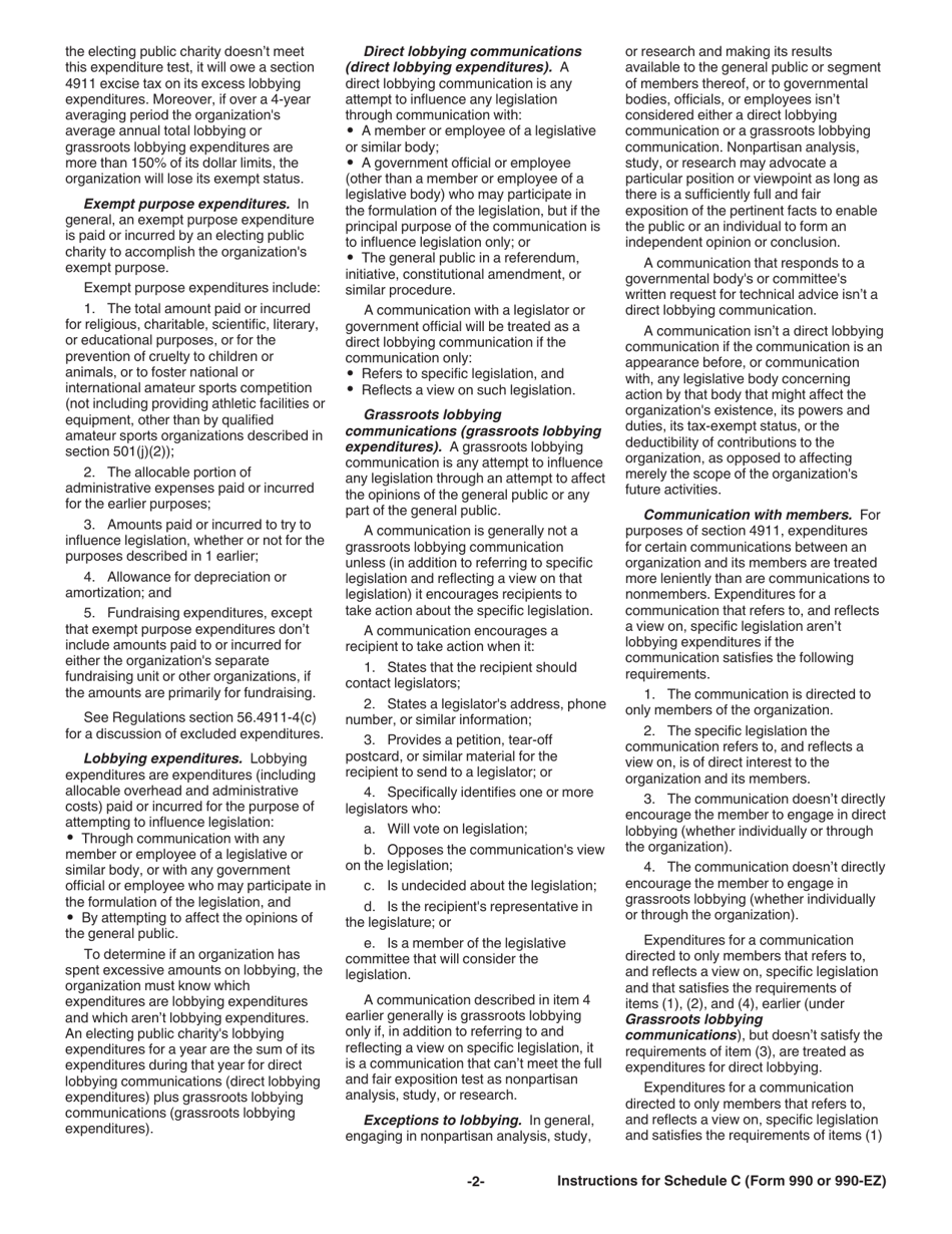 Instructions for IRS Form 990, 990-EZ Schedule C Political Campaign and Lobbying Activities, Page 2