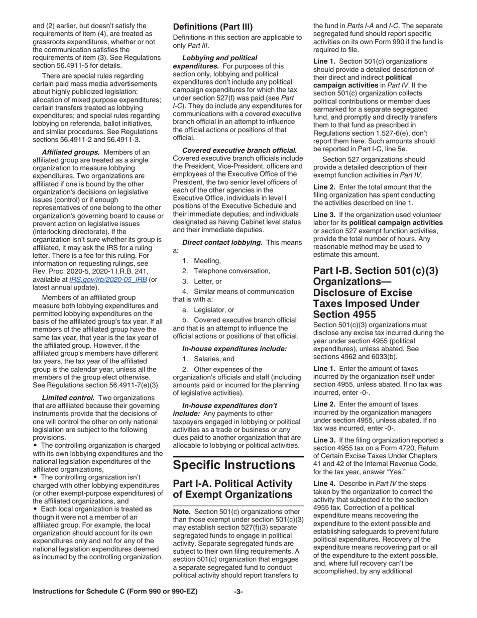 Instructions for IRS Form 990, 990-EZ Schedule C Political Campaign and Lobbying Activities, Page 3
