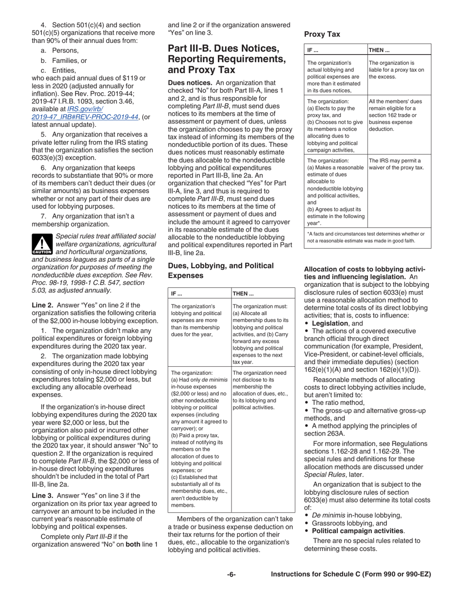 Instructions for IRS Form 990, 990-EZ Schedule C Political Campaign and Lobbying Activities, Page 6