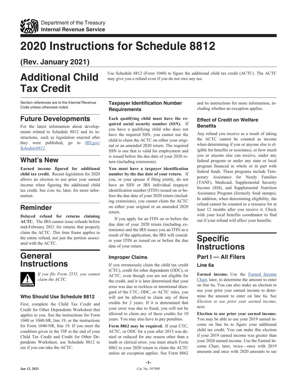 Instructions for IRS Form 1040 Schedule 8812 Additional Child Tax Credit, Page 1