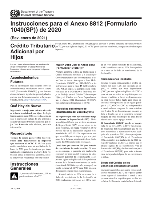 IRS Formulario 1040(SP) Anexo 8812 2020 Printable Pdf