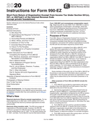 Instructions for IRS Form 990-EZ &quot;Short Form Return of Organization Exempt From Income Tax&quot;, 2020