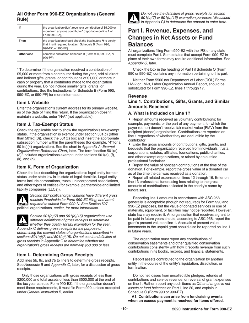 Instructions for IRS Form 990-EZ Short Form Return of Organization Exempt From Income Tax, Page 10