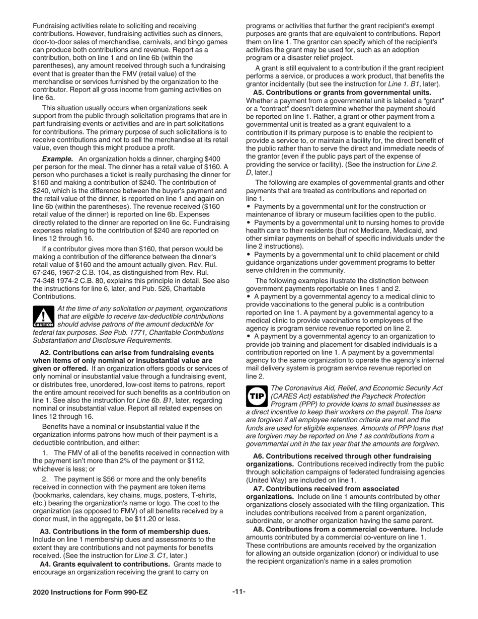 Instructions for IRS Form 990-EZ Short Form Return of Organization Exempt From Income Tax, Page 11