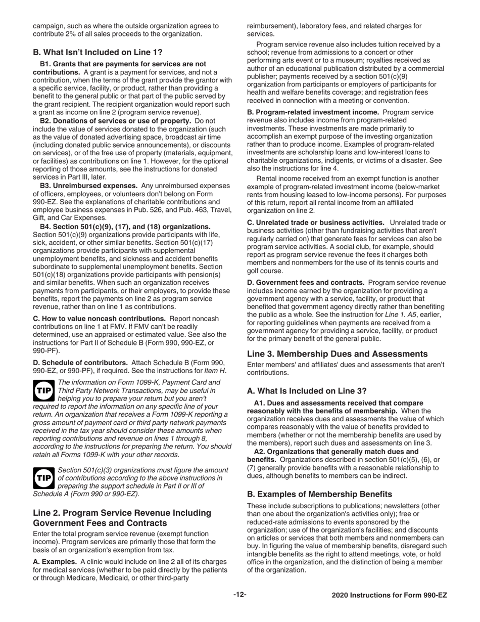 Instructions for IRS Form 990-EZ Short Form Return of Organization Exempt From Income Tax, Page 12
