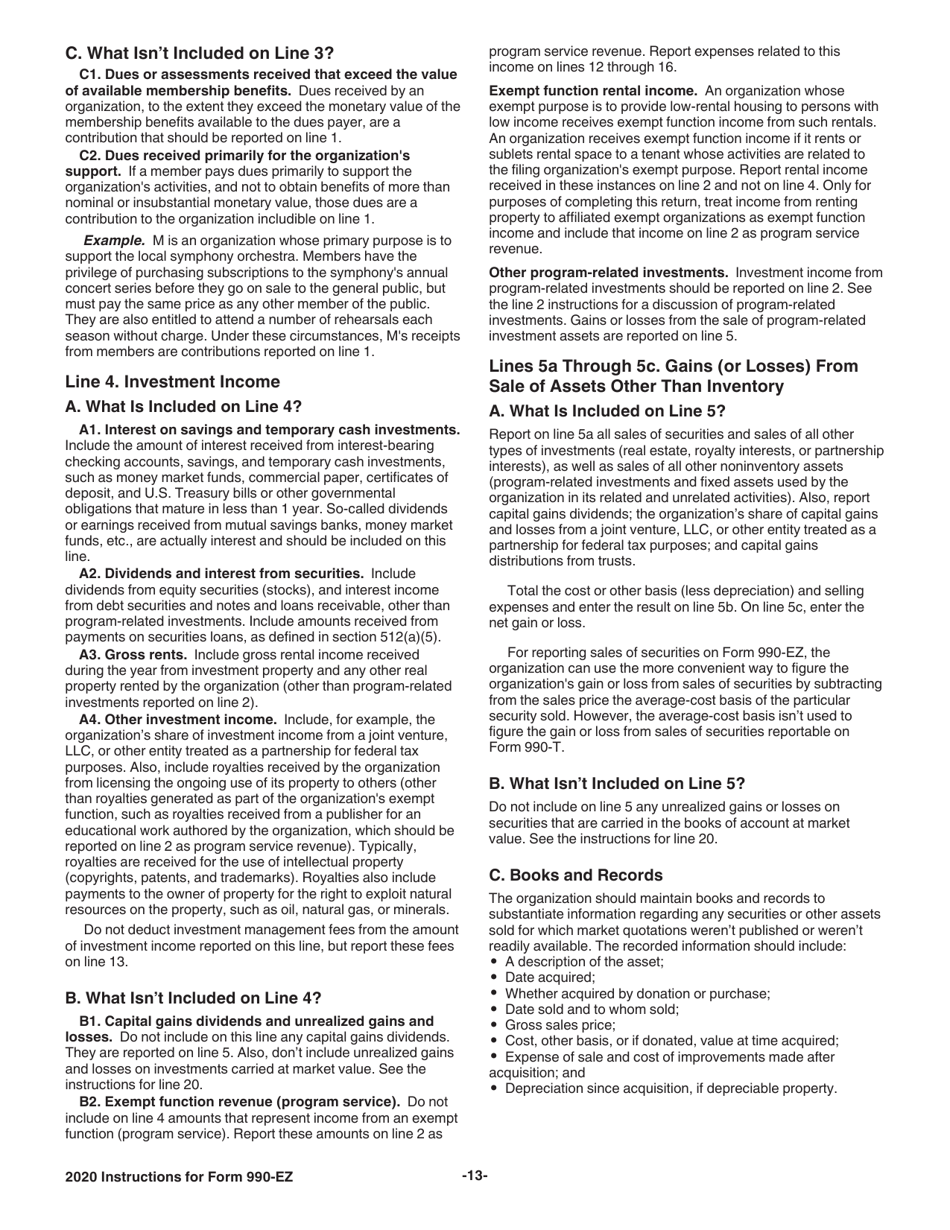 Instructions for IRS Form 990-EZ Short Form Return of Organization Exempt From Income Tax, Page 13