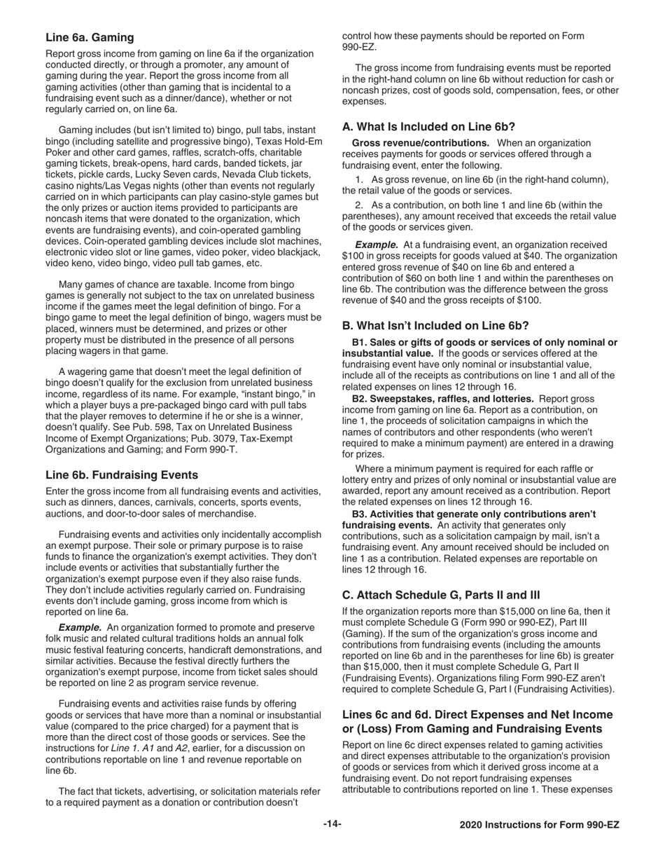 Instructions for IRS Form 990-EZ Short Form Return of Organization Exempt From Income Tax, Page 14