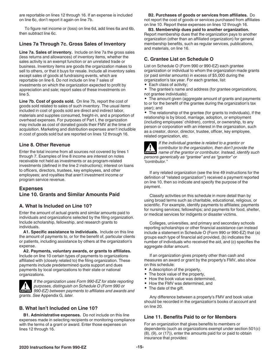 Instructions for IRS Form 990-EZ Short Form Return of Organization Exempt From Income Tax, Page 15