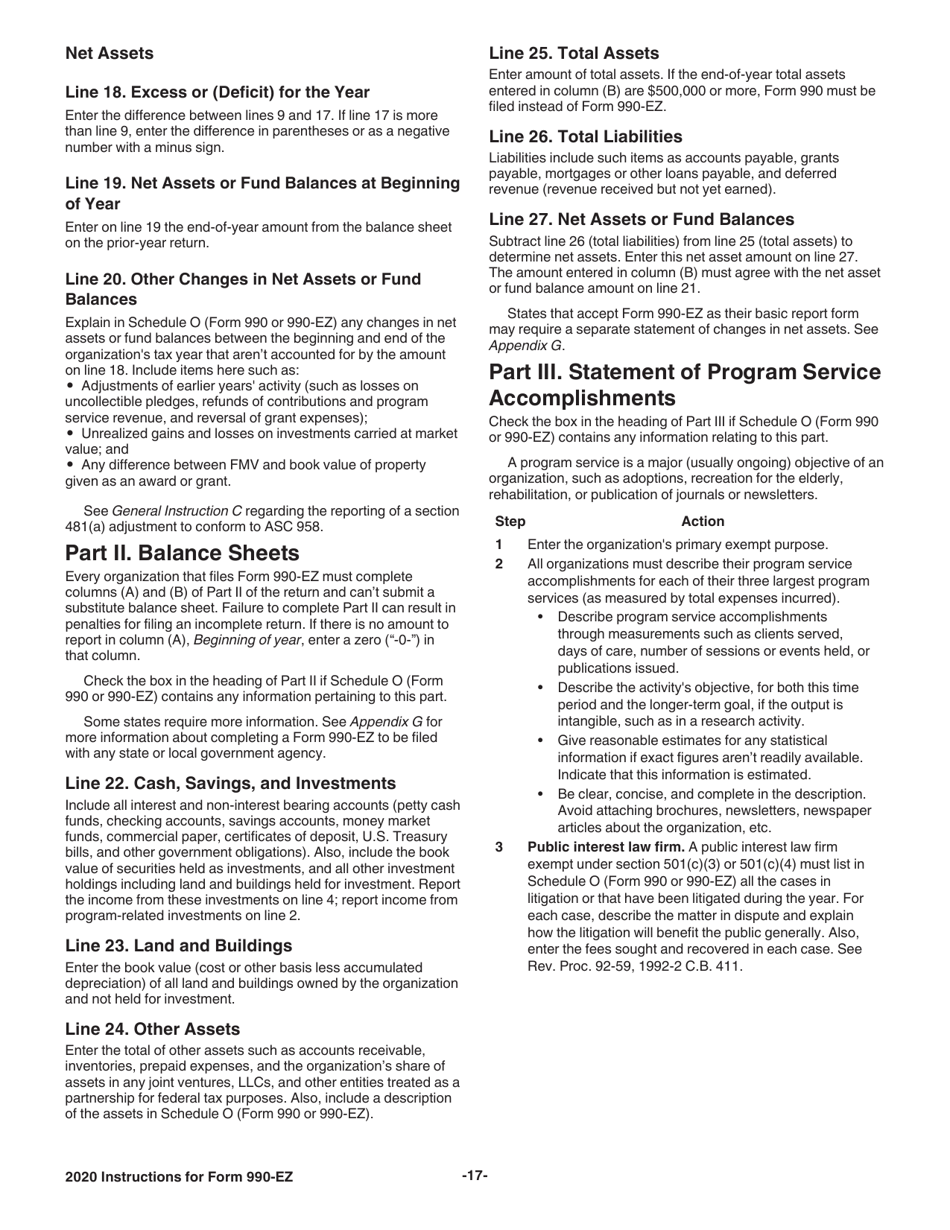 Instructions for IRS Form 990-EZ Short Form Return of Organization Exempt From Income Tax, Page 17