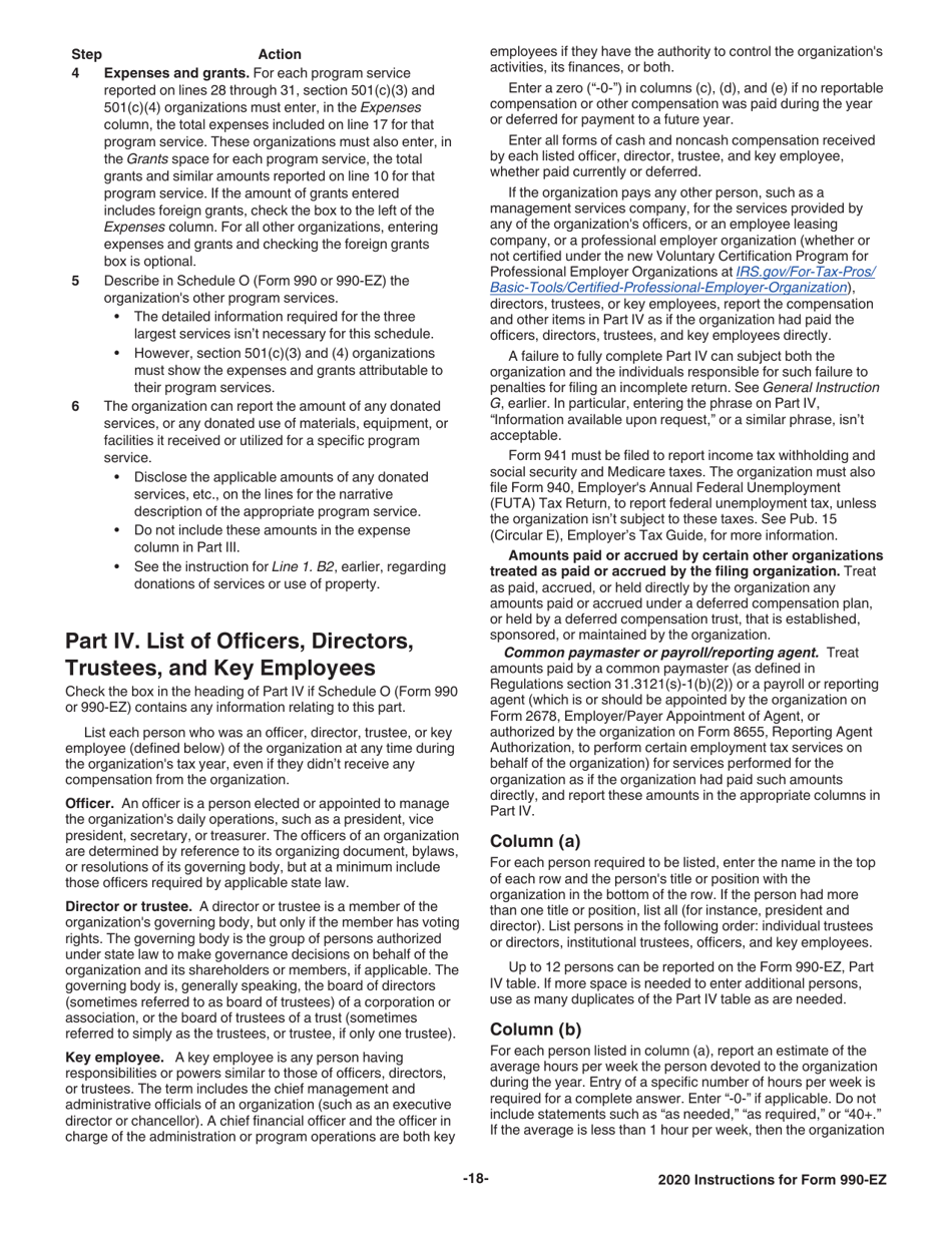 Instructions for IRS Form 990-EZ Short Form Return of Organization Exempt From Income Tax, Page 18