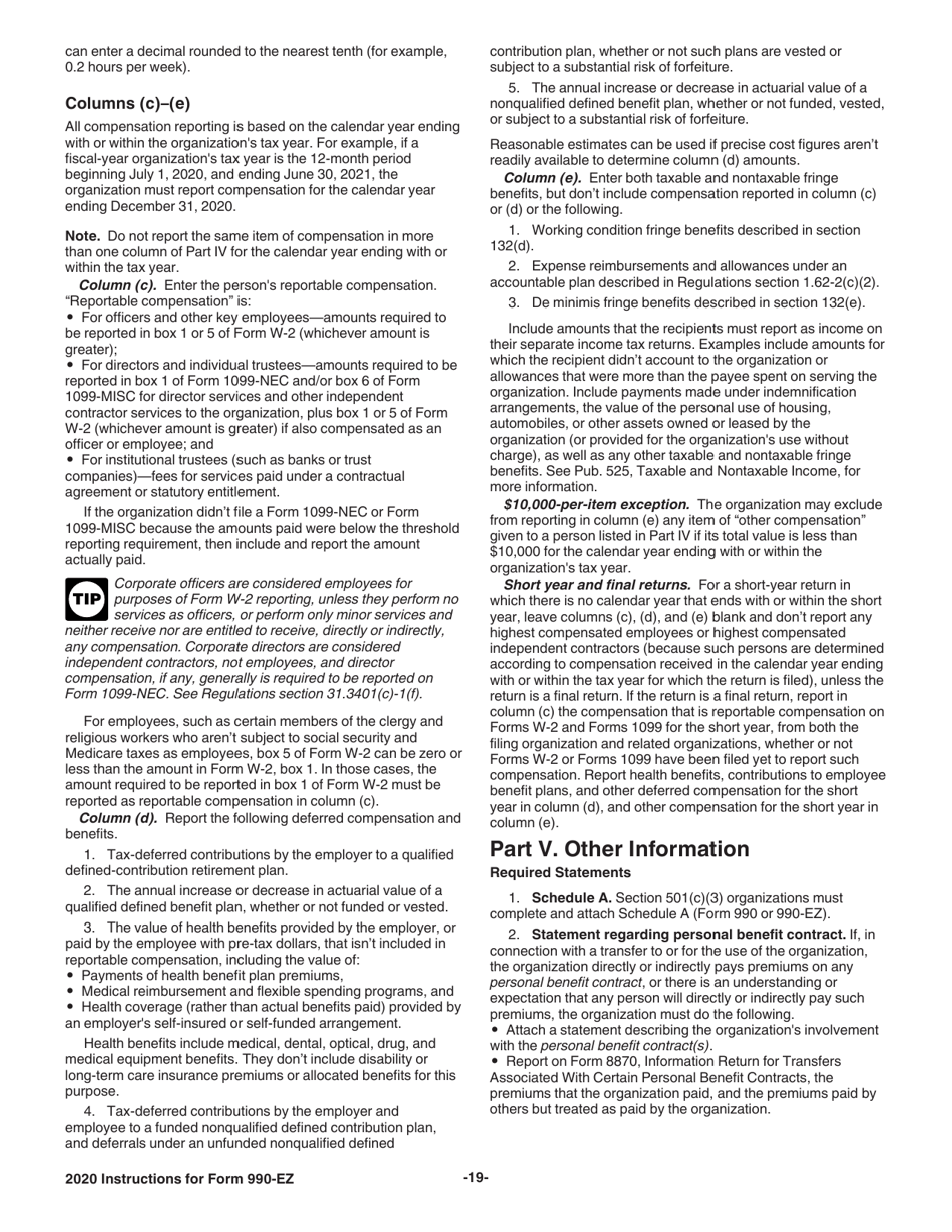 Instructions for IRS Form 990-EZ Short Form Return of Organization Exempt From Income Tax, Page 19