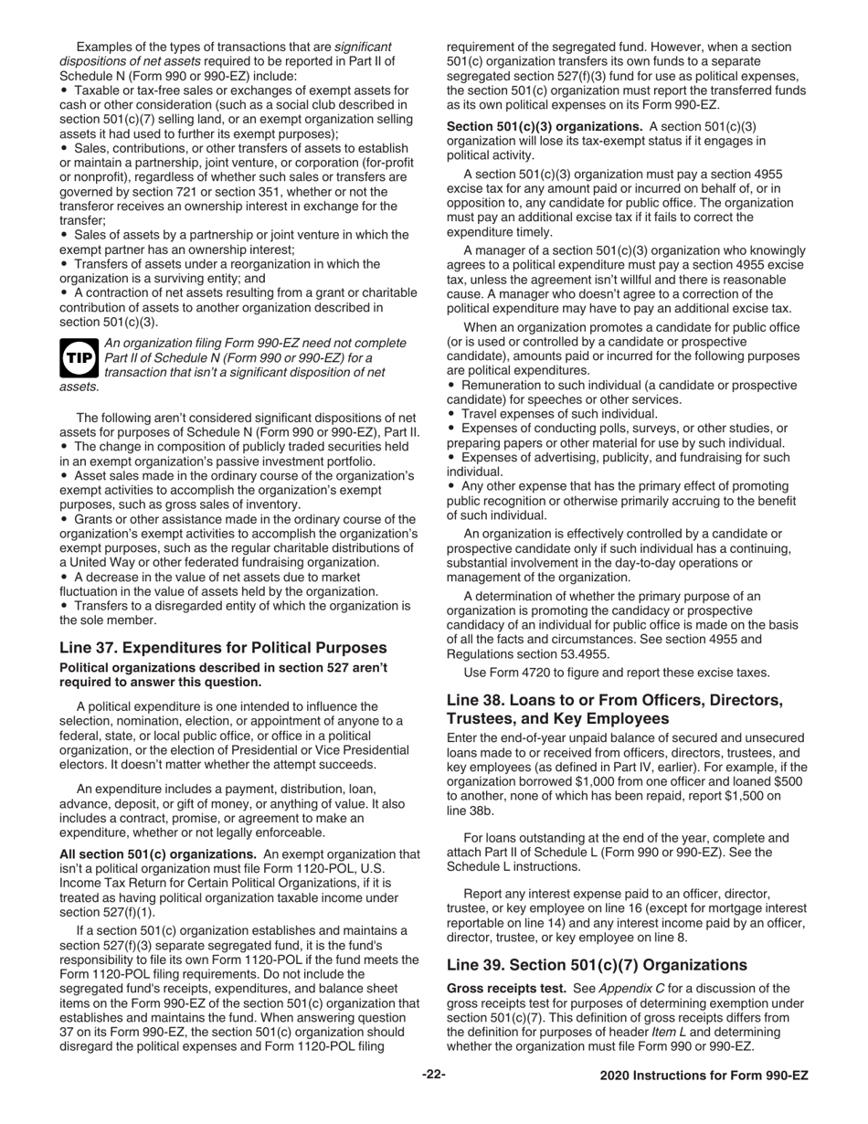 Instructions for IRS Form 990-EZ Short Form Return of Organization Exempt From Income Tax, Page 22