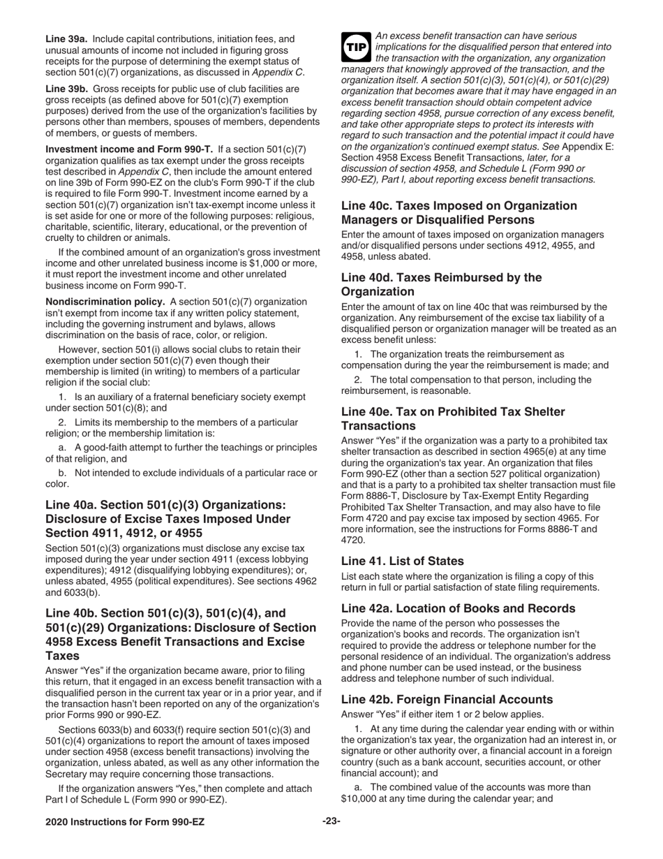 Instructions for IRS Form 990-EZ Short Form Return of Organization Exempt From Income Tax, Page 23