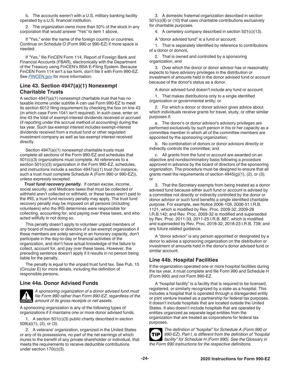 Instructions for IRS Form 990-EZ Short Form Return of Organization Exempt From Income Tax, Page 24