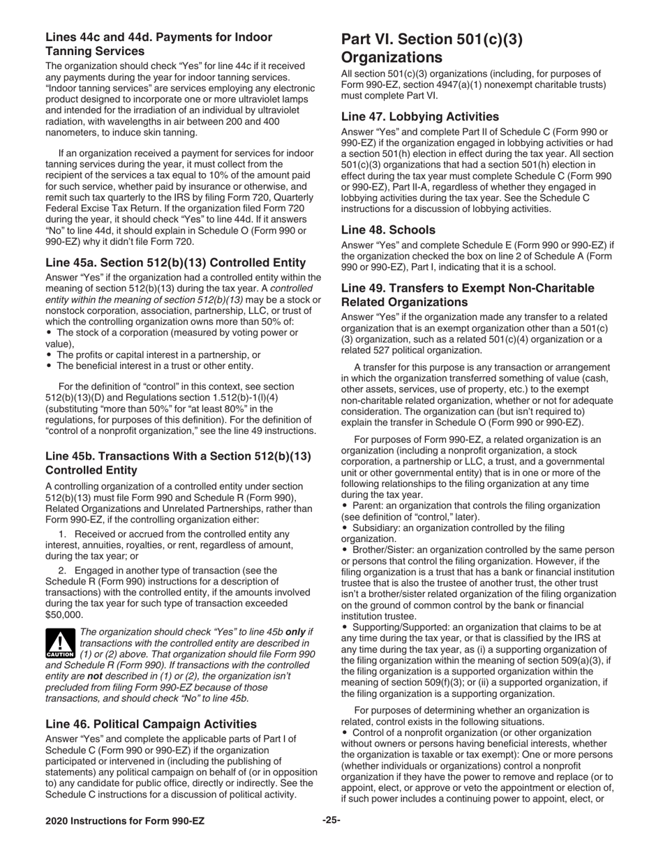 Instructions for IRS Form 990-EZ Short Form Return of Organization Exempt From Income Tax, Page 25