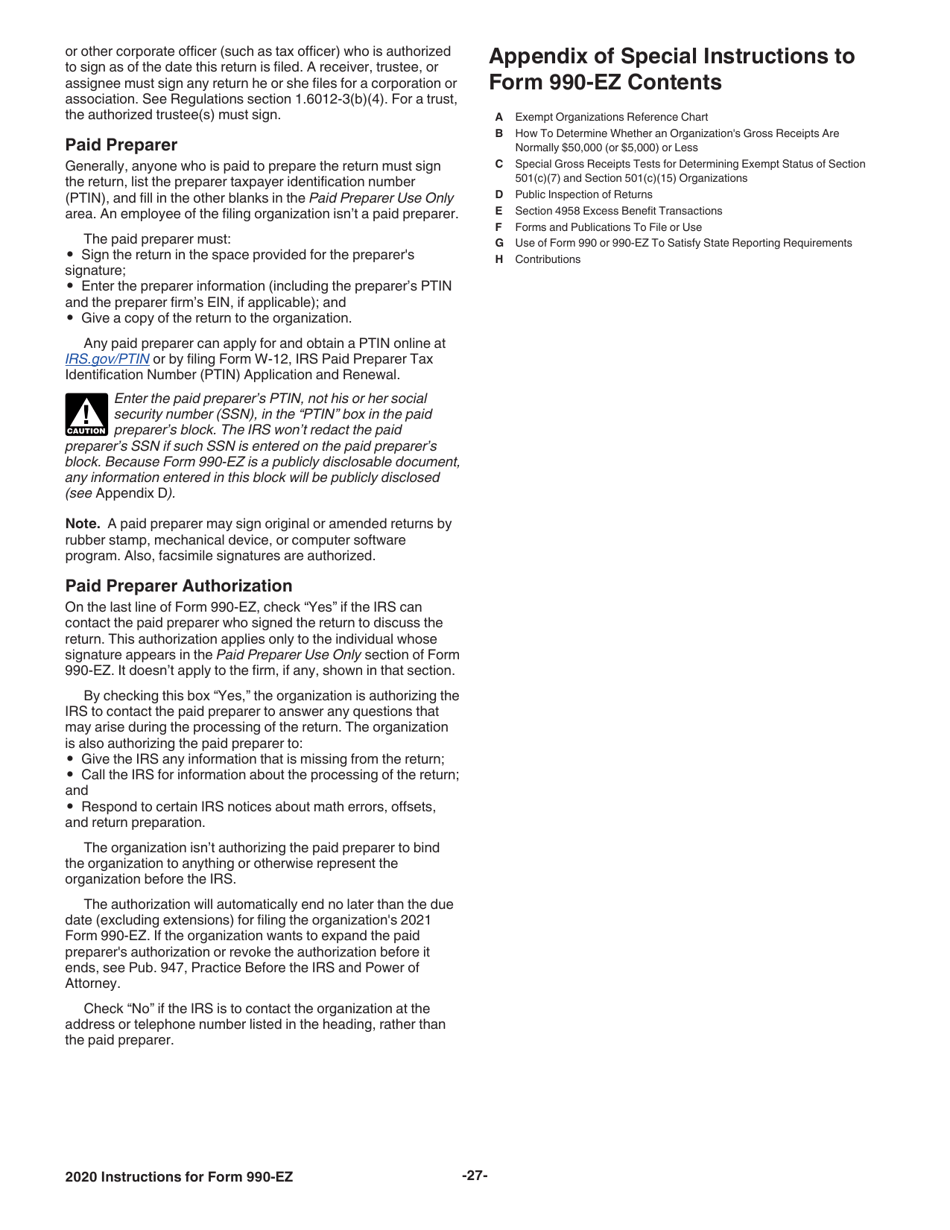 Instructions for IRS Form 990-EZ Short Form Return of Organization Exempt From Income Tax, Page 27