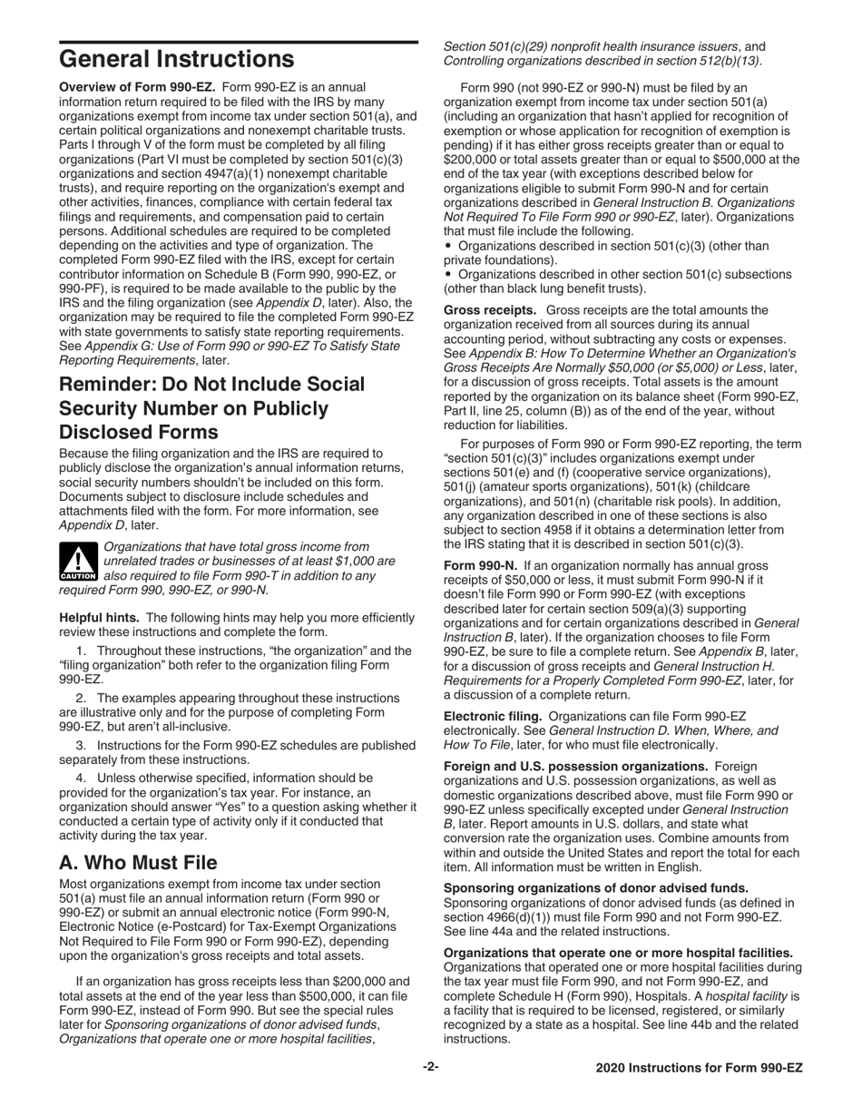Instructions for IRS Form 990-EZ Short Form Return of Organization Exempt From Income Tax, Page 2