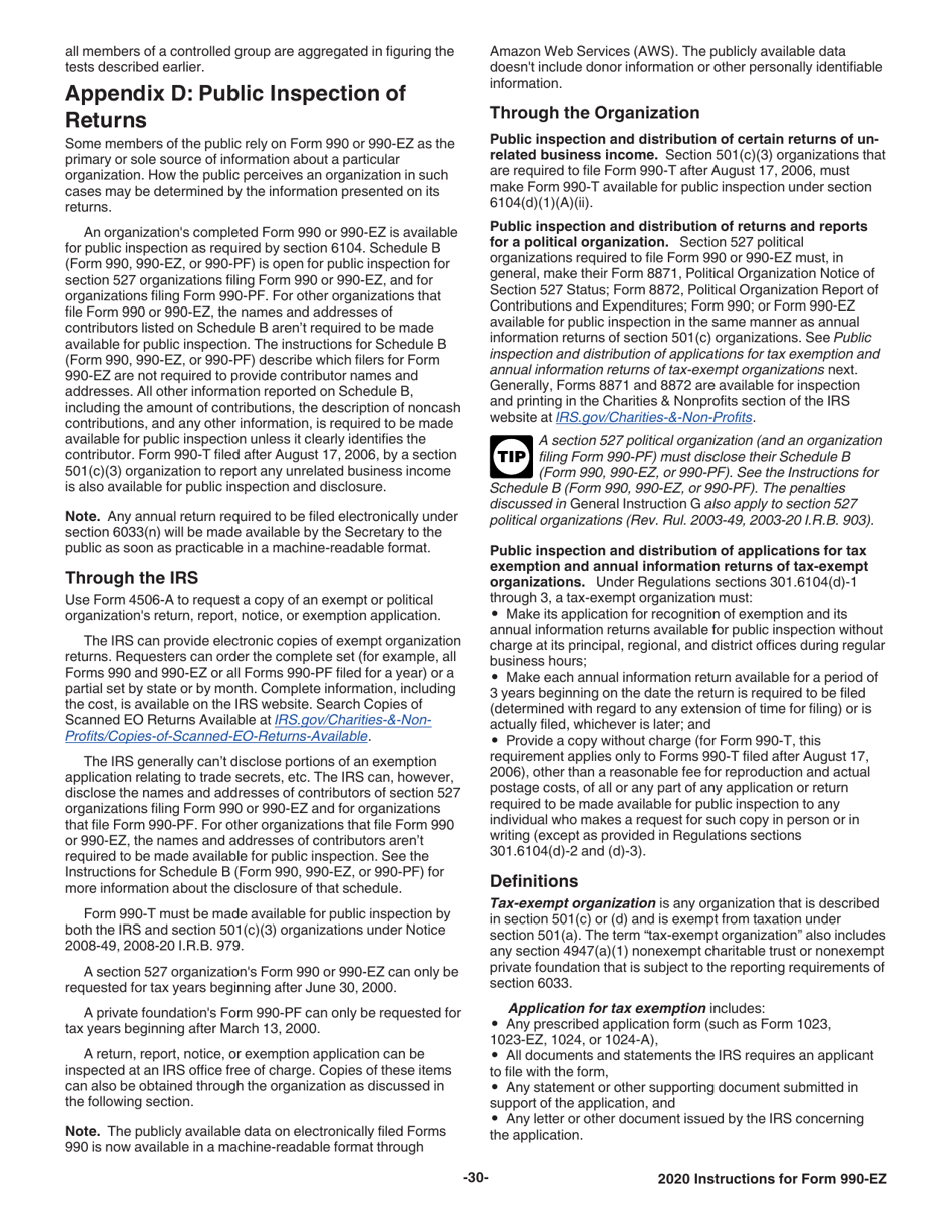 Instructions for IRS Form 990-EZ Short Form Return of Organization Exempt From Income Tax, Page 30